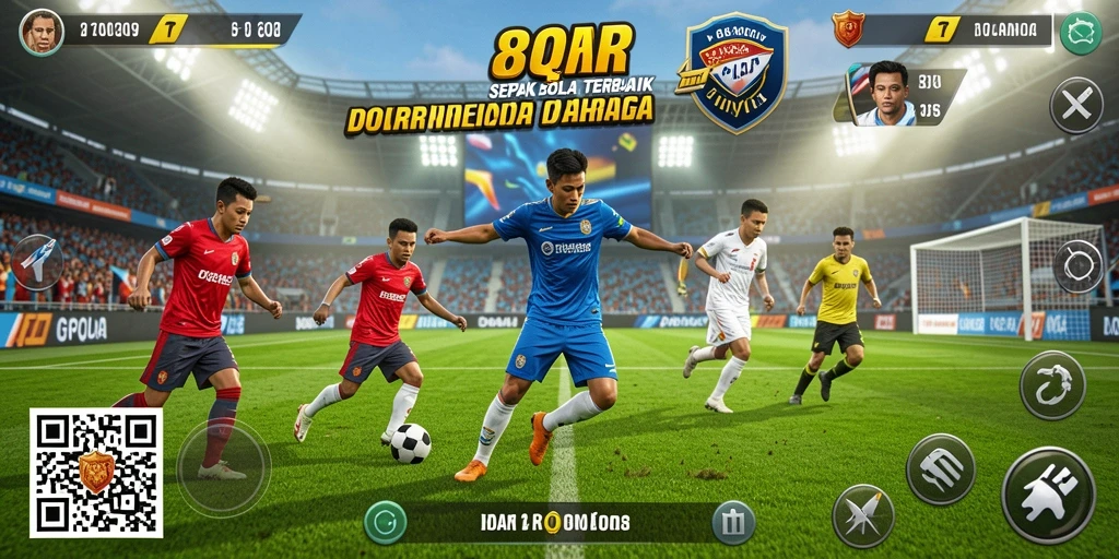 Tampilan gameplay seru di 8QR dengan aksi sepak bola yang mendebarkan.
