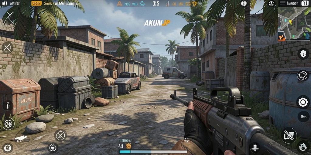 Tangkapan layar gameplay AKUNJP yang menunjukkan pertempuran yang mendebarkan.