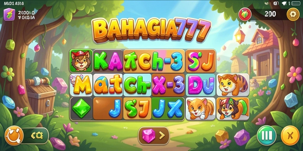 Tampilkan gameplay seru dari BAHAGIA777 dalam aksi Match-3.