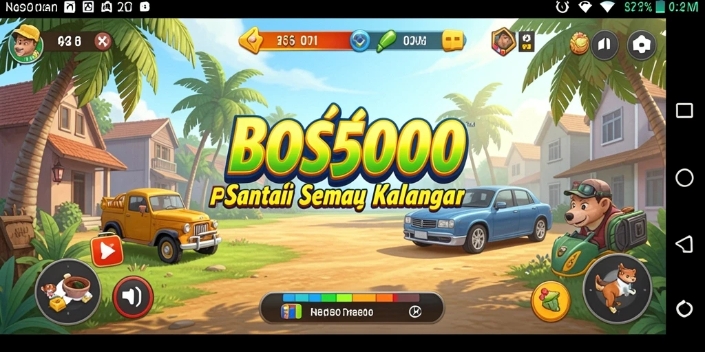 Screenshot menampilkan gameplay santai BOS5000 yang penuh warna.