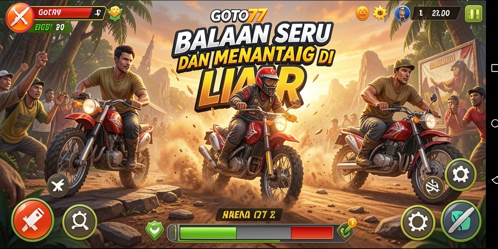 Screenshot GOTO77 menampilkan aksi balapan mendebarkan di trek menantang.