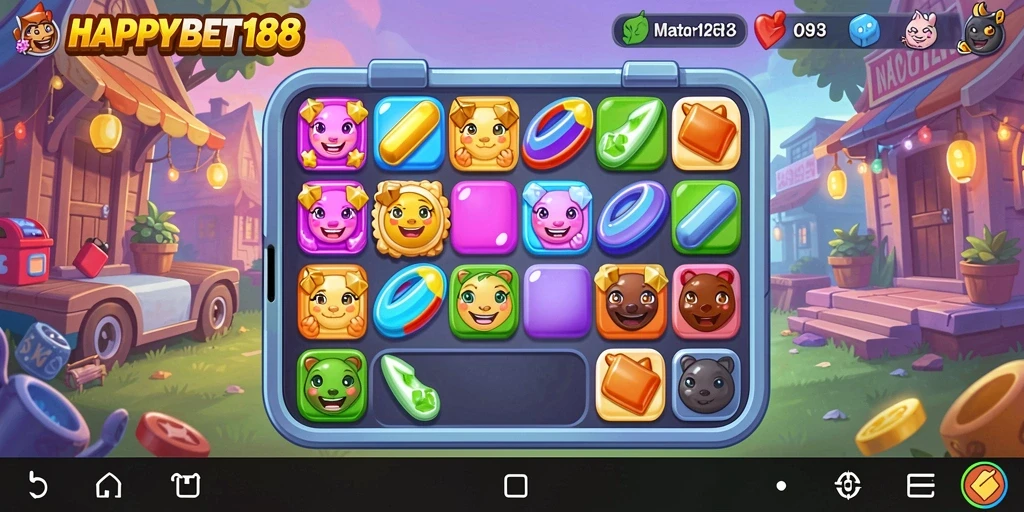 Tampilan gameplay menakjubkan dari HAPPYBET188 dengan mekanika Match-3.