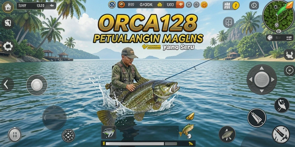 Tampilan gameplay ORCA128 yang menampilkan aksi memancing seru.