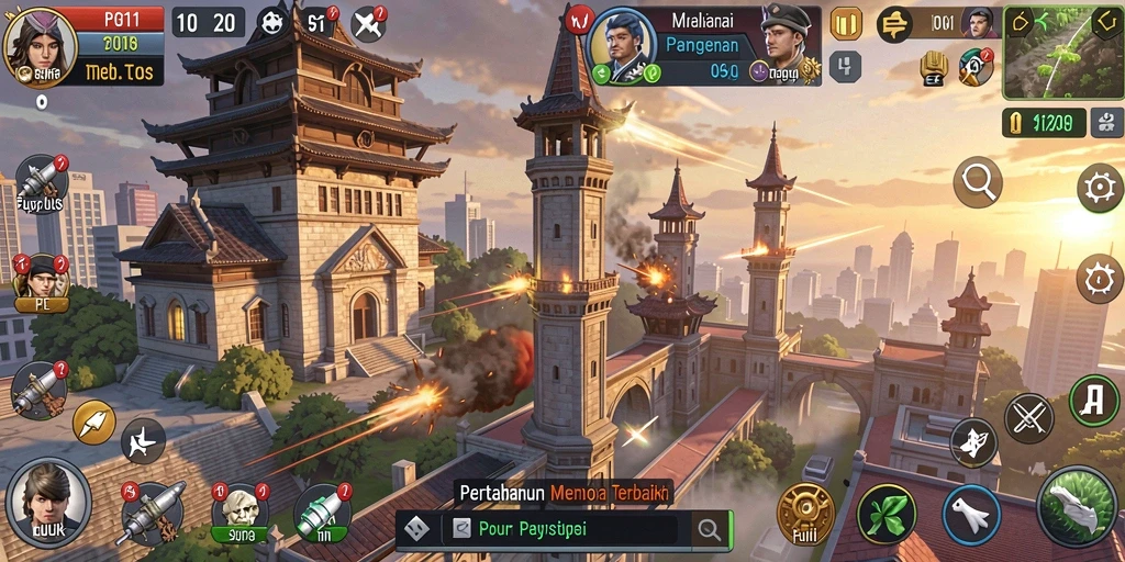 Screenshot PG11 menampilkan gameplay seru Tower Defense di mana Anda mempertahankan markas.