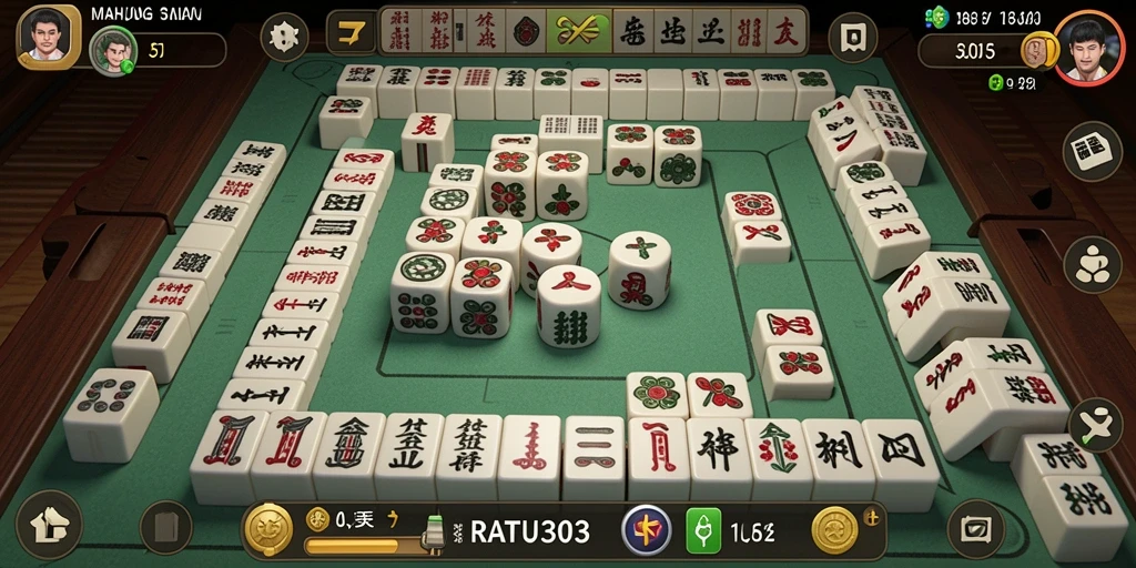 Tampilan gameplay menarik dari RATU303 dengan ubin Mahjong yang berwarna-warni.